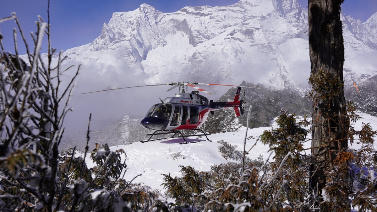 Chopper flight and breakfast at Hotel Everest view